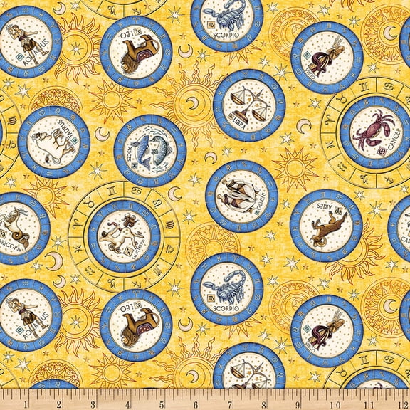 QT Fabrics Intergalactic Zodiac Medallions Fabric, Sun, Fabric By The Yard