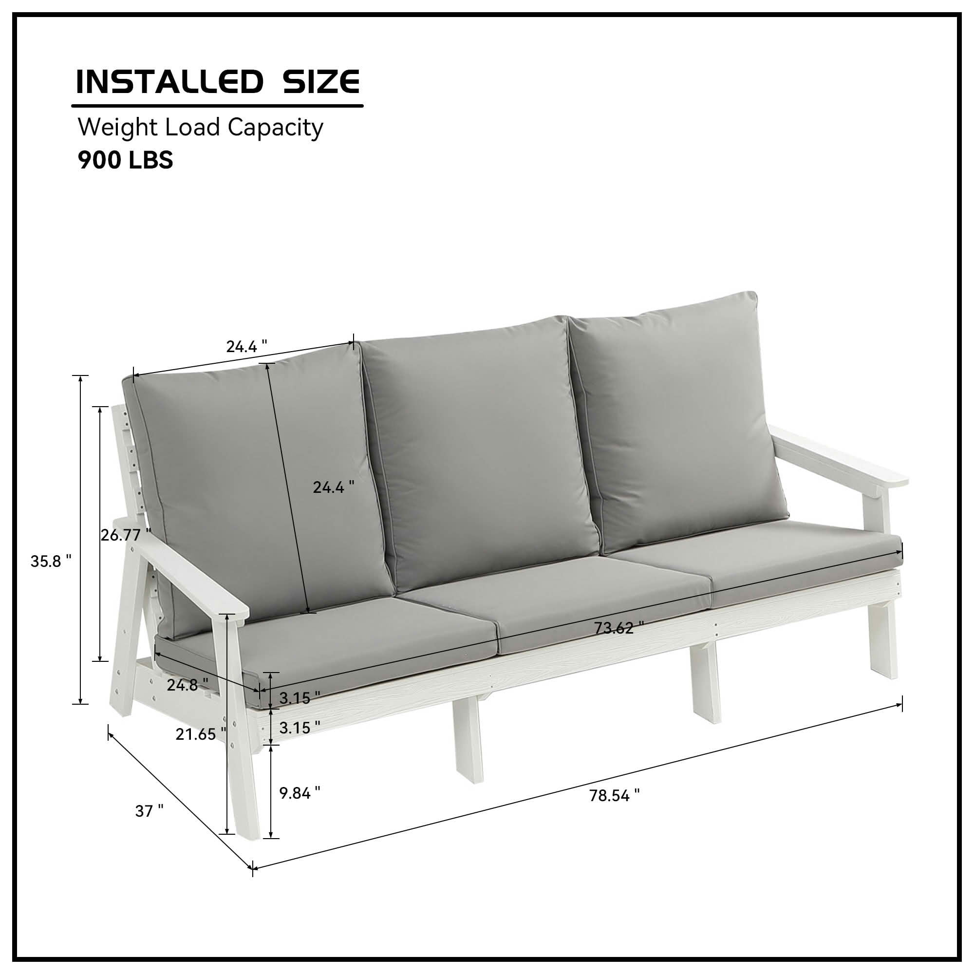 MAYEERTY Wood Grain HIPS 3-Seater Outdoor Patio Sofa, All Weather Garden Couch with Soft Cushions for Backyard Pool Terrace