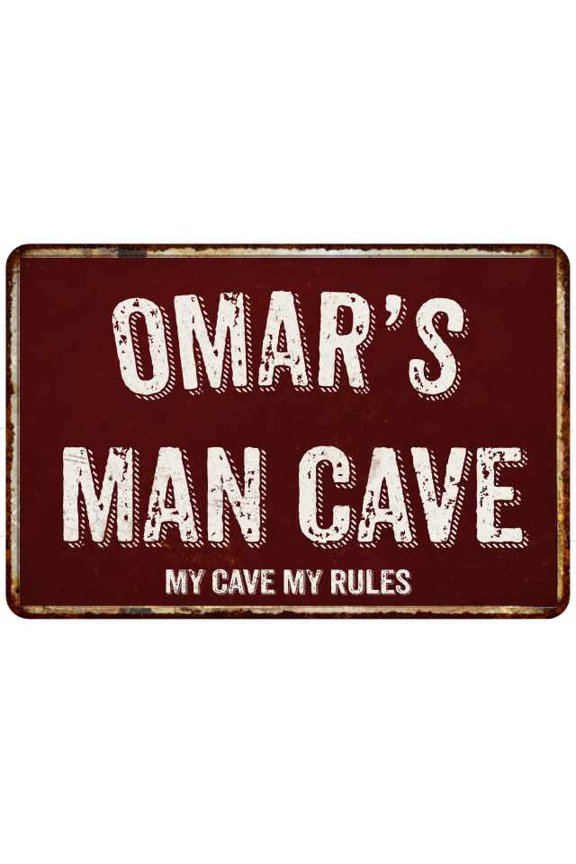 OMAR'S Man Cave Red Grunge Sign Metal 8x12 Decor 108120003098