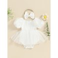 thumbnail image 2 of Gupgi Baby Girls Summer Romper Dress Short Puff Sleeve Tulle Patchwork Romper with Headband, 2 of 9