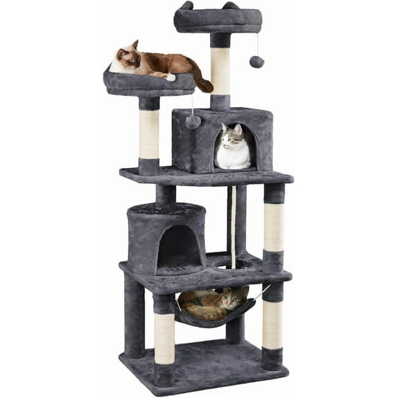 WSWJY 62.5inches Cat Tree Cat Tower Cat Condo with Platform & Hammock, Scratching Posts for Kittens Pet Play House with Plush Perch for Indoor Activity Relaxing, Dark Gray