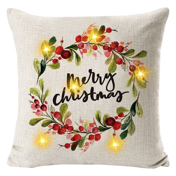 LED Light Up Christmas Holiday Pillow Cover Throw Pillow Cover Xmas Pillow Case with LED Lights Rustic Sofa Back Throw Cushion Cover for Winter Holiday
