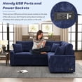 thumbnail image 3 of EUROCO 82.6" L Shaped Sectional Sofa Couch, Velvet Pull-out Sleeper Sofa Bed with Wheels, USB Ports, Power Sockets and Pillows for Living Room, Navy Blue, 3 of 8