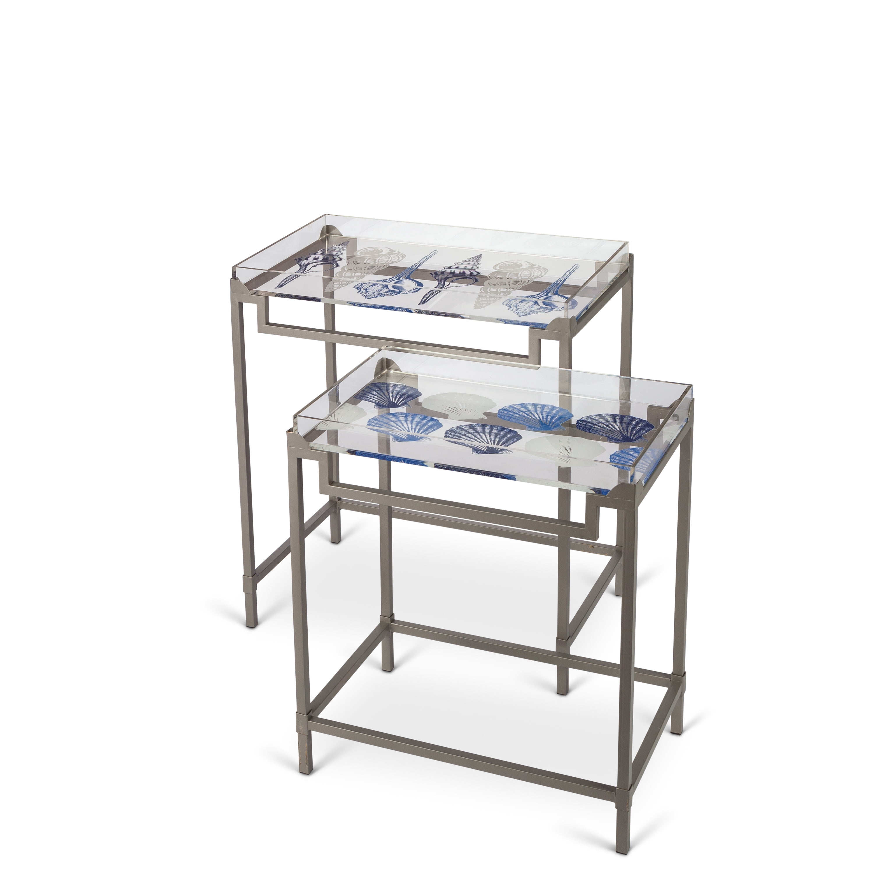 Gerson Set Of 2 Acrylic Sea Shell Table Trays With Metal Table Legs Blue Walmart Com Walmart Com