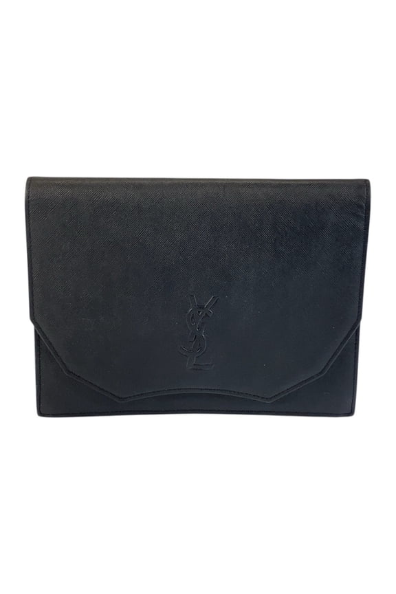 Pre-Owned Yves Saint Laurent Vintage YSL Black Leather Clutch Bag with Gold Hardware for Women