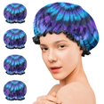 thumbnail image 7 of Shower Caps,Blue Purple Tie Dye Mandala Pattern Waterproof Shower Cap for Women 4 Pieces,Double Reusable Hair Cover for Shower PEVA Elastic Stretch Hem, 7 of 7