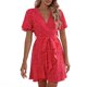 thumbnail image 1 of Vestido de manga corta con cinturón y cuello en V de lunares de verano a la moda sexy informal para mujer Pompotops ghjkhdj17625, 1 of 8