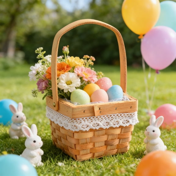 Wicker Baskets for Gifts,Small Picnic Basket Easter Gift Basket with Handle Empty, Mini Picnic Hamper for Easter Eggs Candy Storage, Outdoor Camping,Birthday,Picnic Wooden Basket,Garden Flower Bucket