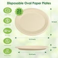 thumbnail image 2 of Platos de papel ovalados compostables, paquete de 25 platos desechables de bagazo resistentes, ecológicos, biodegradables, para barbacoa, fiesta, picnic, color café natural, 2 of 4
