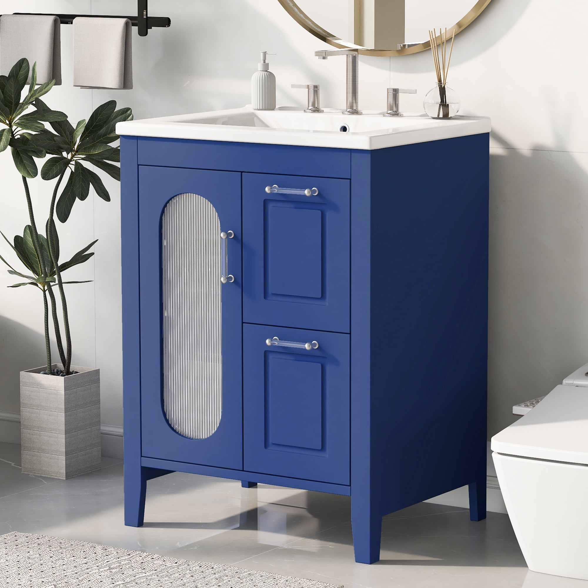 Euroco 24" Bathroom Vanity with 1 Sink,Two Drawers and Door, Adjustable Shelf