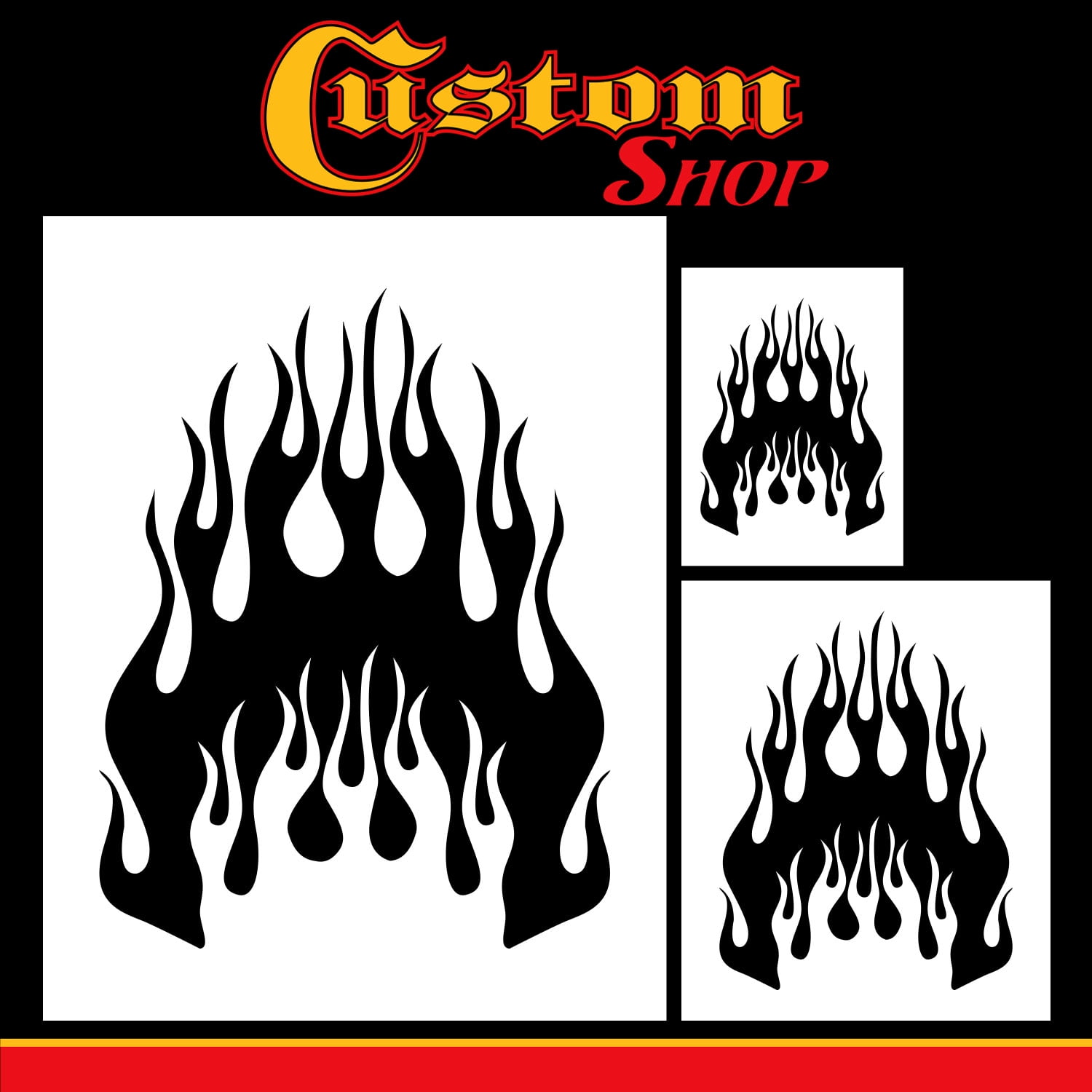 Airbrush Skull Fire Flame Stencil Set (Skull Design #1 in 3 Scale Sizes) -  Laser Cut Reusable Templates - Auto 