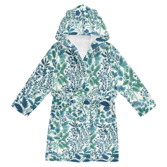 FORMRS Niños Bathrobe Unisex Hooded Robe Soft Plush Pajamas Sleepwear, Size 2-3T, Beautiful Leaves Pattern