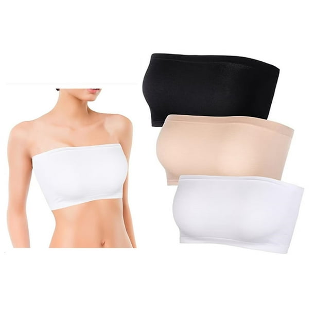 MANJIAMEI Women Bra Bandeau Seamless Tube Top Non-Padded Strapless Bras Bralette 3 PACK
