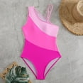 thumbnail image 2 of WREESH Women's Color Block One Piece Swimsuit - Asymmetrical One Shoulder Adjustable Strap Swimsuit Athletic Bathing Suit Pink, 2 of 7