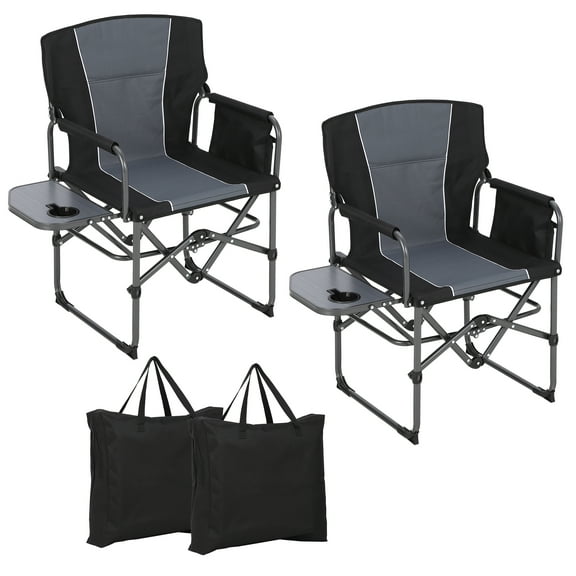 Goldensoil 2 PCS Outdoor Portable Folding Camping Chair, with Aluminum Side Table & Pocket, Black