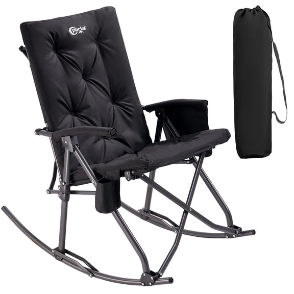 Portal Folding Rocking Chair Thick Padded Rocking Recliner Chair Portable Camping Rocker for Patio Backyard, Black