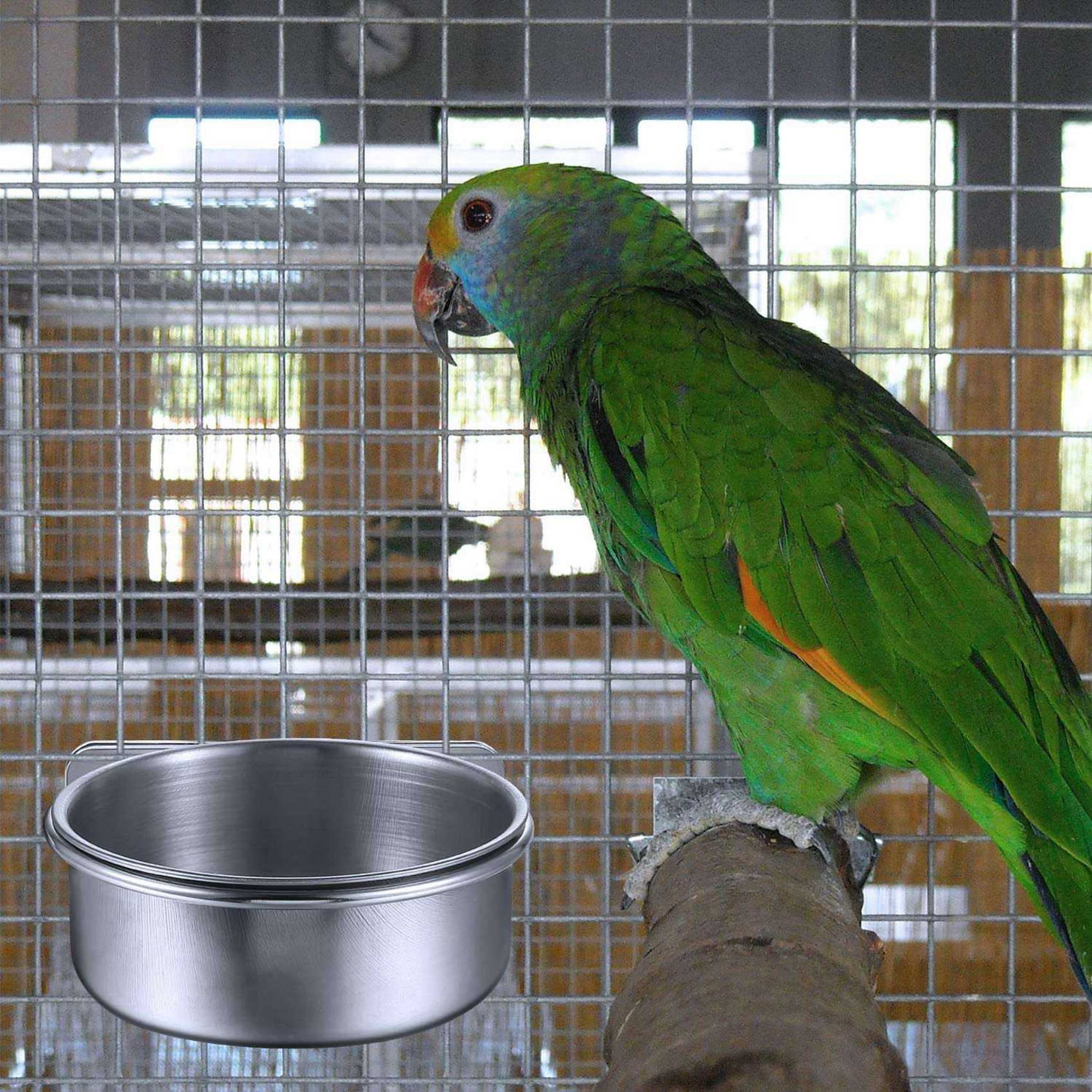 6-Piece Bird Feeder Cup Stainless Steel Parrot Feeder Cup Animal Cage Water Food Bowl S
