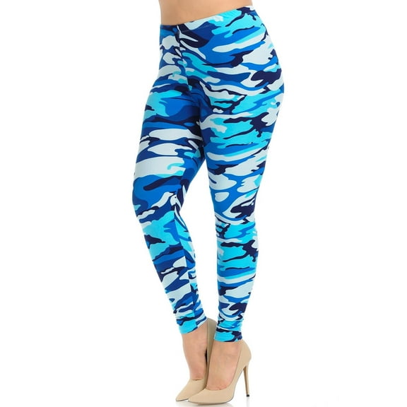 Buttery Soft Blue Camouflage Extra Plus Size Leggings - 3X-5X - EEVEE (XPlus One Size,Blue)