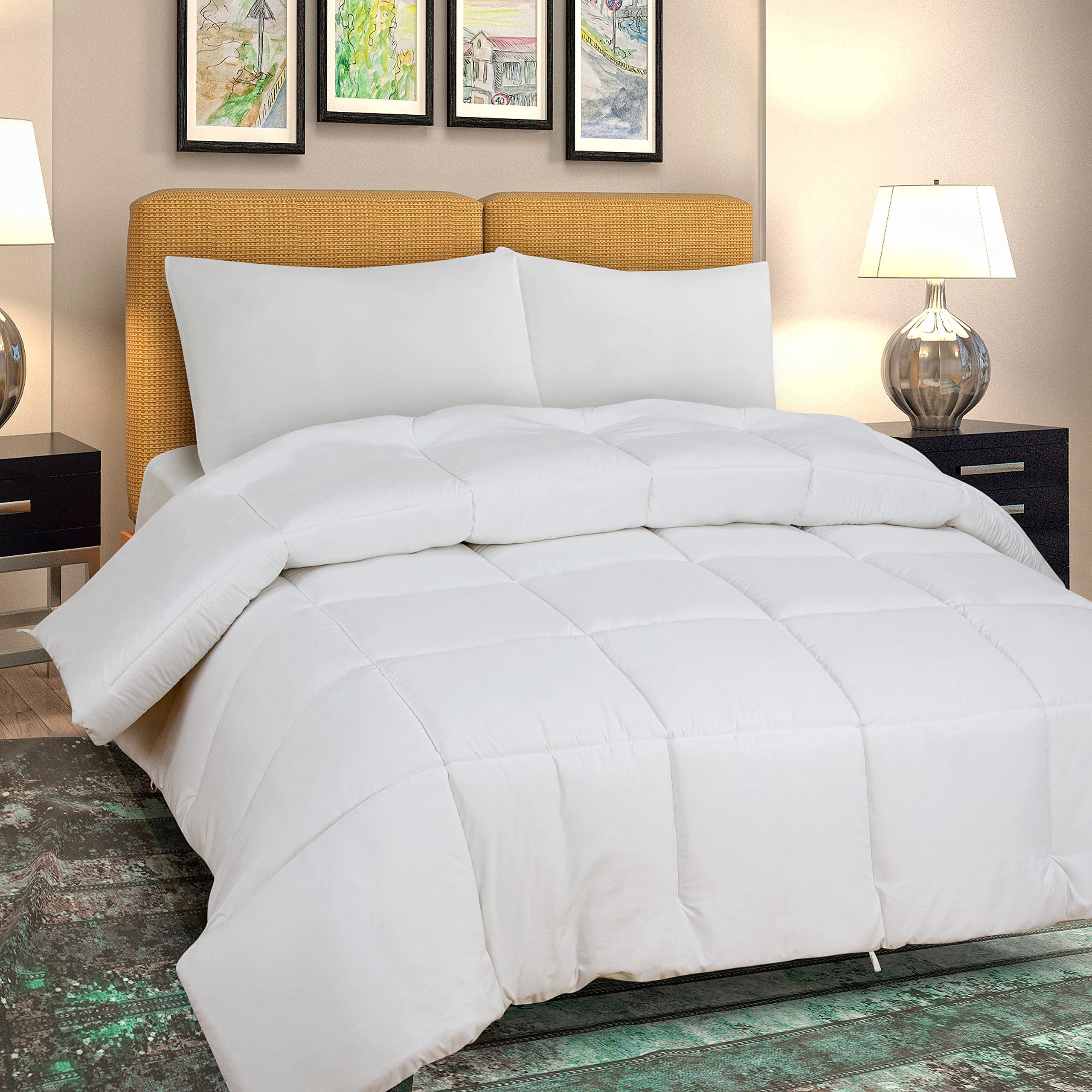 ROYALE King Comforter - All Season Down Alternative Bedding Comforter - Lightweight Quilted Comforter with Corner Tabs - Ultra Soft Luxury Hotel Comforter - Box Stitched Duvet Insert (King, White)