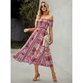thumbnail image 3 of Purcoar Women's Floral Print Boho Dress Short Sleeve Wrap Ruffle Flowy Maxi Dresses, 3 of 8