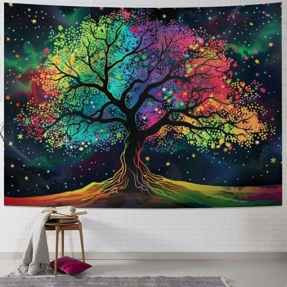 BCIIG Tree of Life Tapestry Black Light Tapestry Galaxy space Life Force Tapestry for Bedroom Glow in the dark Tapestry Wall Hanging