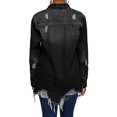 thumbnail image 3 of Veste en Jean pour Femmes à Manches Longues Classique, Délavée, Papillon, Chemise en Denim Surdimensionnée, Manteau, 3 of 3
