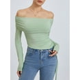 thumbnail image 5 of Women Crop Long Sleeve Tops Drawstring Basic Off-Shoulder Shirt Casual Pullovers for Club Streetwear Aesthetic Clothes, 5 of 10