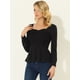 thumbnail image 3 of Blusa de manga larga Allegra K con cuello en forma de corazón Negro XS, 3 of 5