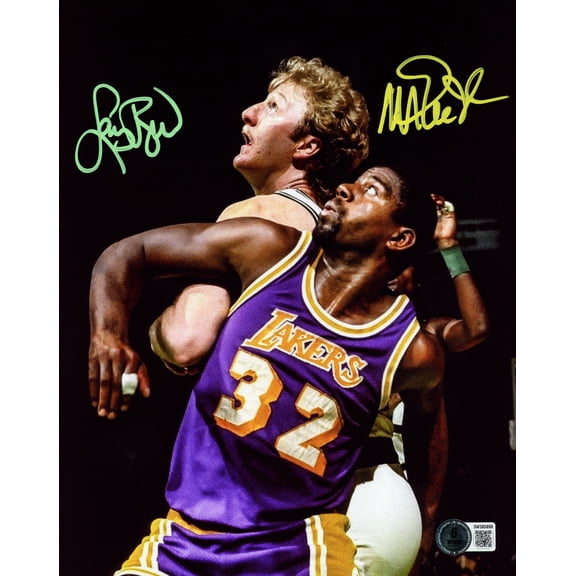 Larry Bird & Magic Johnson Autographed 8x10 Photo Boston Celtics & Los Angeles Lakers Spotlight Beckett BAS Witness 253571