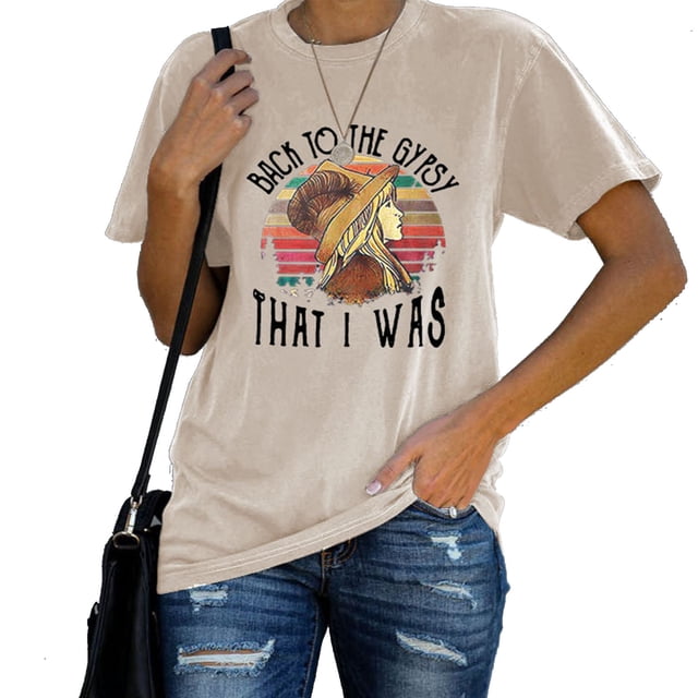 Camiseta de verano holgada y transpirable de manga corta para mujer en color arena con letras estampadas