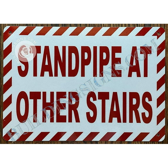 Standpipe at Other Stairs Sign (White, Reflective, Aluminium 7X10,Rust Free) (ref-2201)