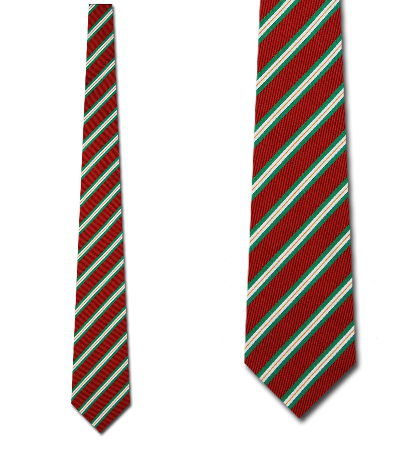 Green and White Stripes on Red Necktie Mens Tie