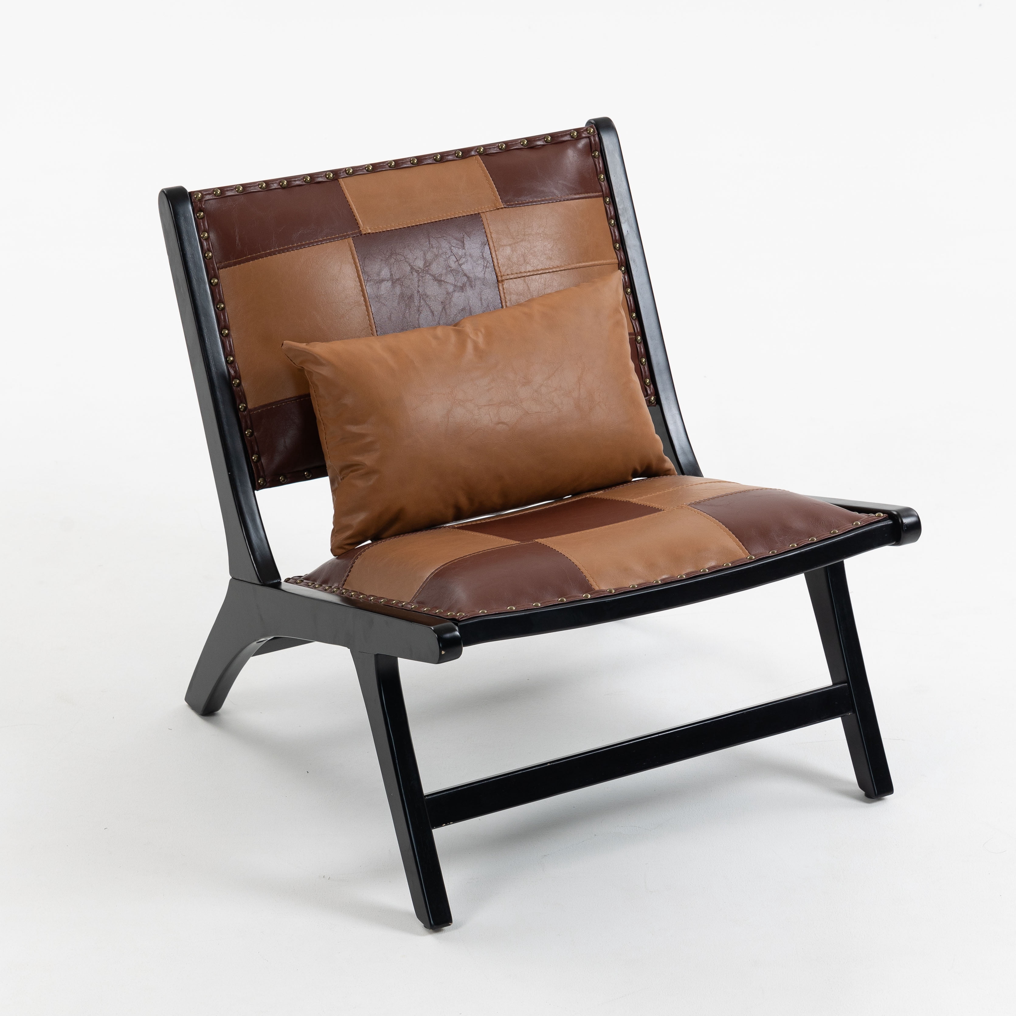 Aukfa Mid Century Accent Chair with Solid Wood Frame, Scandinavian Lounge Arm Chair for Living Room Bedroom,Brown