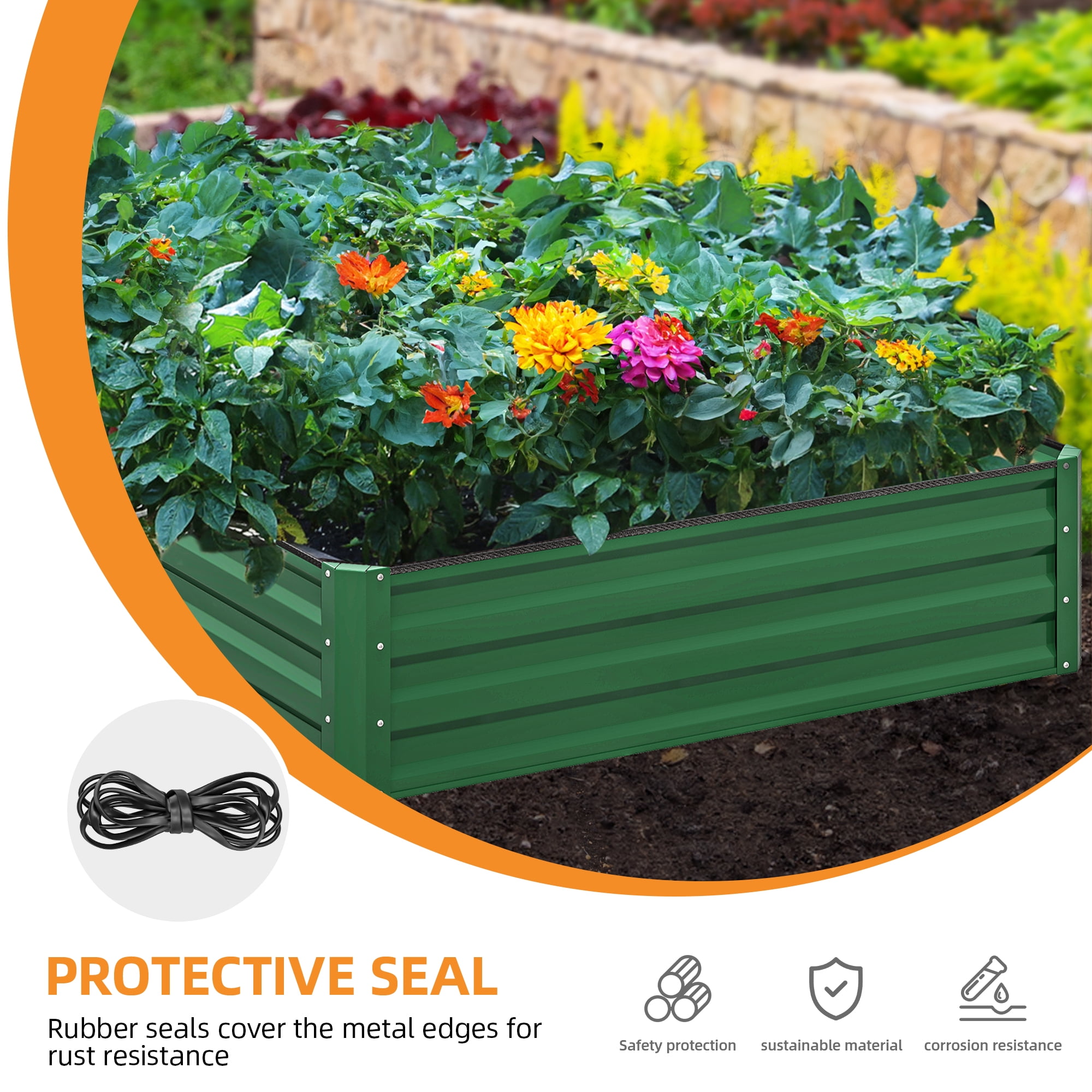 Uforic 12ft x 4ft Raised Garden Bed Kit Galvanized Metal Planter Box with Safety Features, Green
