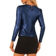 thumbnail image 3 of INSPIRE CHIC Women's Top Long Sleeve Sparkly Glitter Shiny Metallic Tops L Navy Blue, 3 of 6