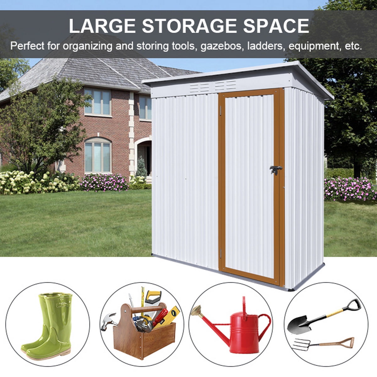 Outdoor Storage Shed Grey Galvanized Steel Metal Garden Shed with Single Lockable Door Tool Storage Shed for Patio Lawn Backyard Trash Cans 5×3FT Small shed 