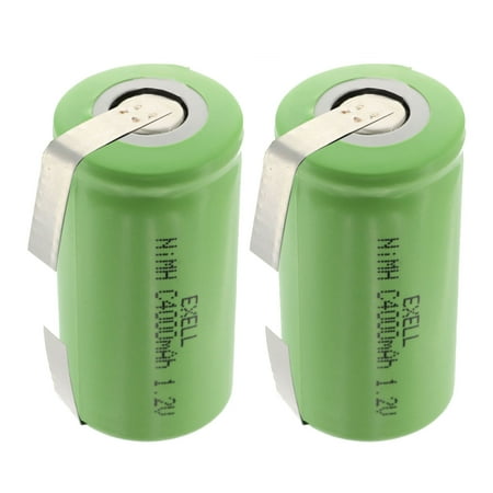 2x Exell 1.2V 4000mAh NiMH C Size Rechargeable Batteries w/ Tabs