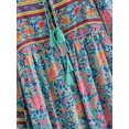 thumbnail image 3 of Spring Summer Women Lace-up Tassel Ethnic Wild Floral Print Vocation Beach Bohemian Maxi Dress Boho Dress Robe, 3 of 6