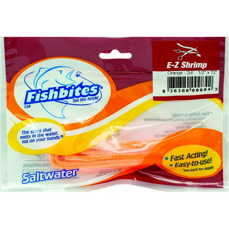 Fishbites Fish'n Strips Bait - Shrimp Scented, Orange Saltwater Fishing Strips For Surf & Pier