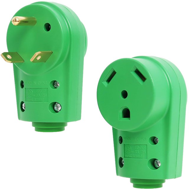 30 Amp RV Male and Female Plug Set - Green Camper with Handle, Electrical Adapter Receptacle 55245 Green 30 Amp