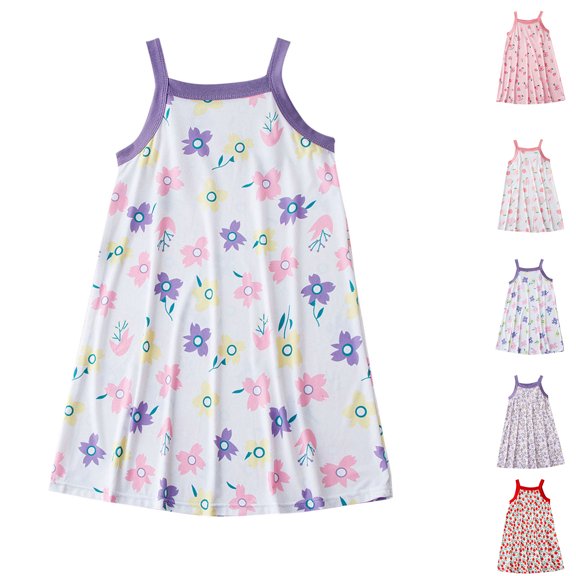 Swuxness Girls Dresses Sleeveless Spaghetti Strap Print Home Wear Knee Length Summer Outfits