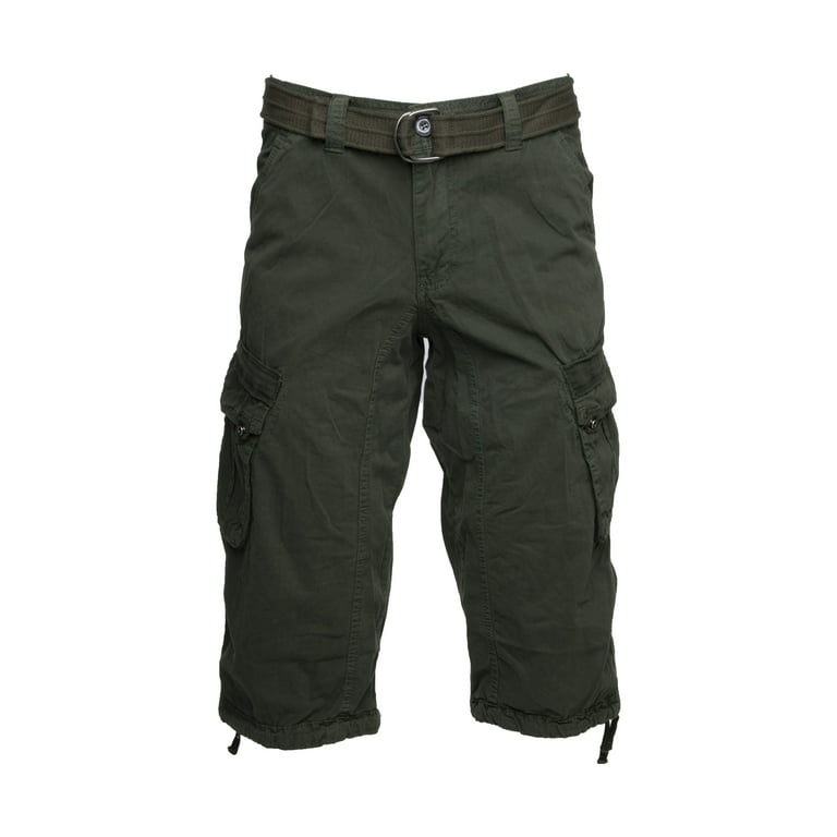 X RAY Men's Belted Cargo Long Shorts 18 Inseam Below Knee Length Multi  Pocket 3/4 Capri Pants Charcoal (Dark Green) Size 30
