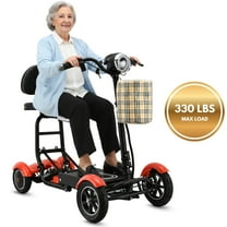 Dragon Mobile Compact Travel Power Mobility Scooter - All Terrain Mobility Scooter w/ Adjustable Handlebar & Front Basket Included - Red