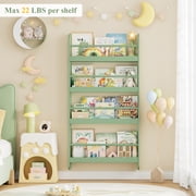 Homfa 4-Tier Wall Bookshelf, 43.7H Wall Mounted Kids Bookshelf, Book Storage Rack for Kids Room, Green