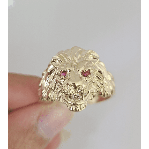 Real 10k Roaring Lion Ring Yellow Gold Men Casual 10kt Genuine Daily wear All Sizes (Ring Sizes (in):6;)