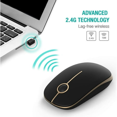 2.4G Slim Wireless Mouse with Nano Receiver, Less Noise, Portable Mobile Optical Mice for Notebook, PC, Laptop, Computer, MacBook MS001 (Black and (Best Wireless Mouse Uk)
