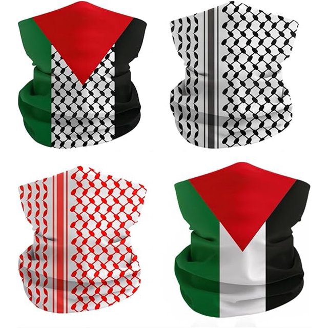 4 piezas de pasamontañas para el cuello con bandera palestina, mascarilla facial, multicolor