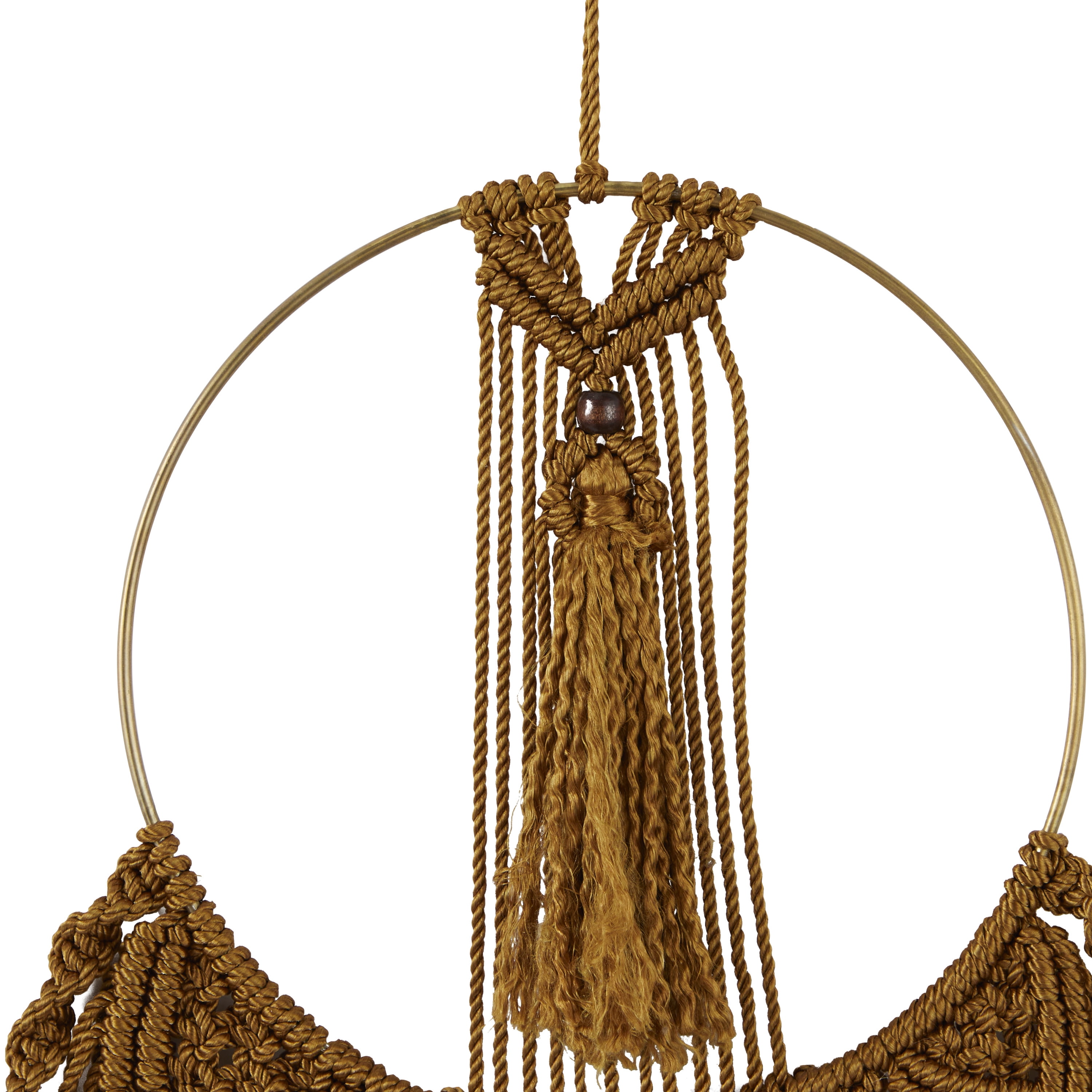 DecMode Brown Fabric Intricately Weaved Macrame Wall Decor with Beaded Fringe Tassels