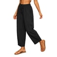 thumbnail image 5 of Bloomae Women's Harem Capri Pants Casual Loose Fit Wide Leg Cropped Trousers Lightweight Drawstring Elastic Waist Lounge Capris with Pockets, 5 of 9