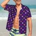 thumbnail image 7 of Pofeuu Purple Mardi Gras Print Hawaiian Shirt for Men Sleeves Casual Button Down Summer Beach Dress Shirts T-Shirts,Medium, 7 of 7